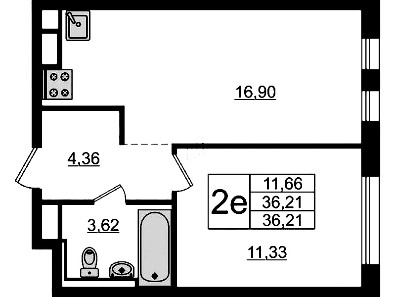1-комнатная квартира 36.21 м², 7/12 эт., ЖК «Новые Лаврики»